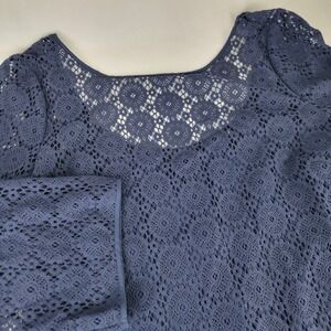 Lilly Pulitzer Navy Blue Floral Lace Shift Dress Womens XL 3/4 Bell Sleeve Lined